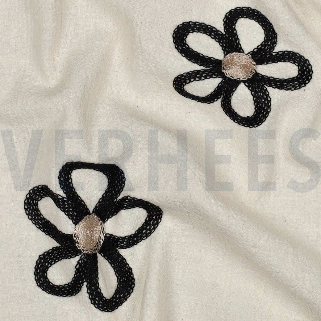 COTTON CRINKLE EMBROIDERY FLOWERS BLACK #7