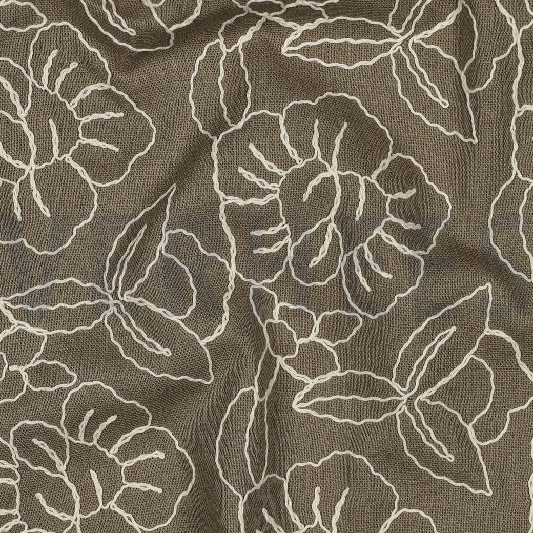 LINNEN VISCOSE EMBROIDERY BLOEMEN ZAND #7