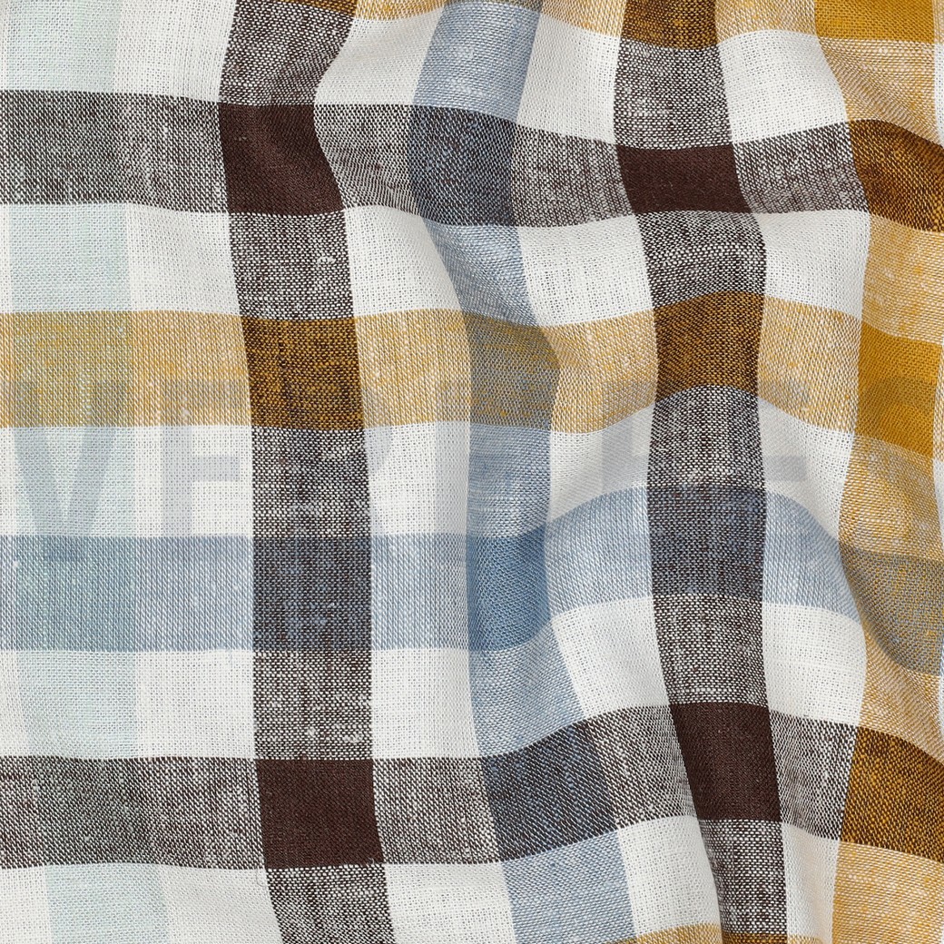LIN VISCOSE TEINT EN FIL CARREAUX BRUN #7