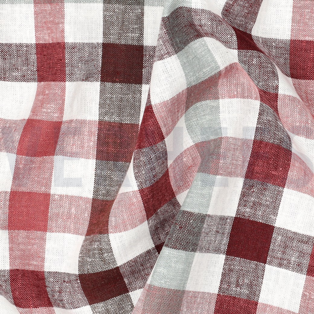 LINEN VISCOSE YARN DYED CHECKS BURGUNDY #7