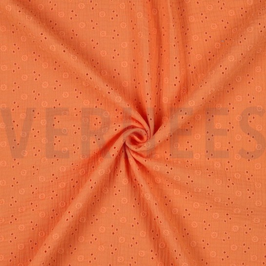 DOUBLE GAUZE EMBROIDERY BLOEMEN ORANJE #7