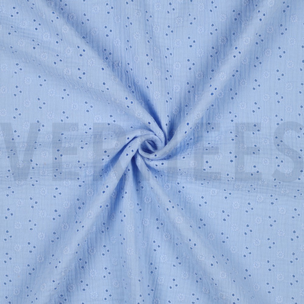 MUSSELIN STICKEREI BLUMEN HELLBLAU #7