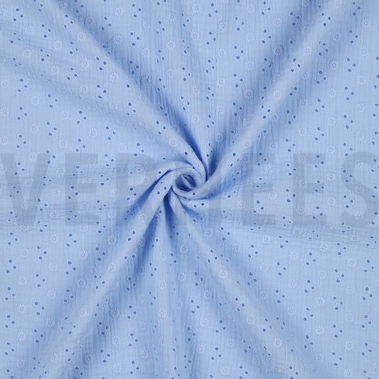 DOUBLE GAUZE EMBROIDERY BLOEMEN LICHTBLAUW #7