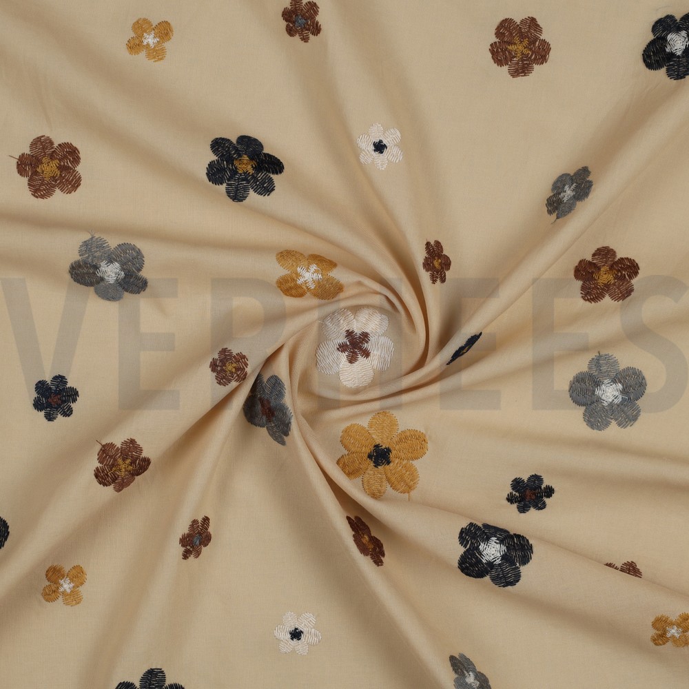 BAUMWOLLE VOILE STICKEREI BLUMEN SAND #7