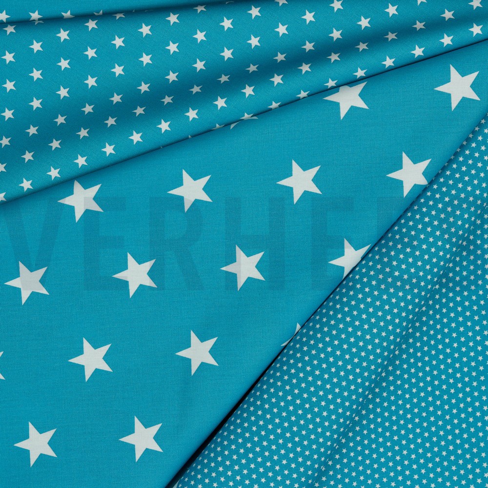 POPELINE DE COTON ÉTOILES TURQUOISE #7