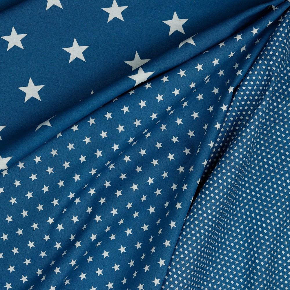 KATOENEN POPLIN STERREN BLAUW #7