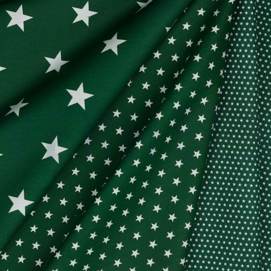 KATOENEN POPLIN STERREN DONKERGROEN #7