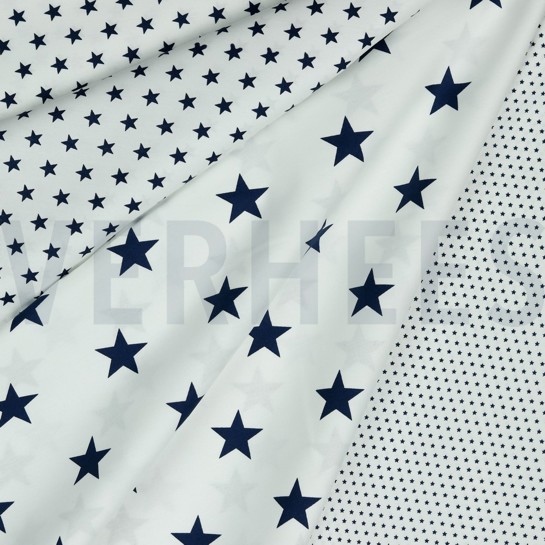 BAUMWOLLE POPELINE STERNE WEISS/MARINEBLAU #7
