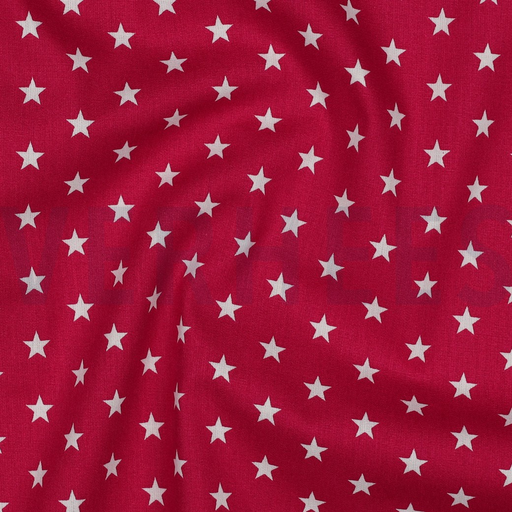 KATOENEN POPLIN KLEINE STERREN KERSENROOD #7