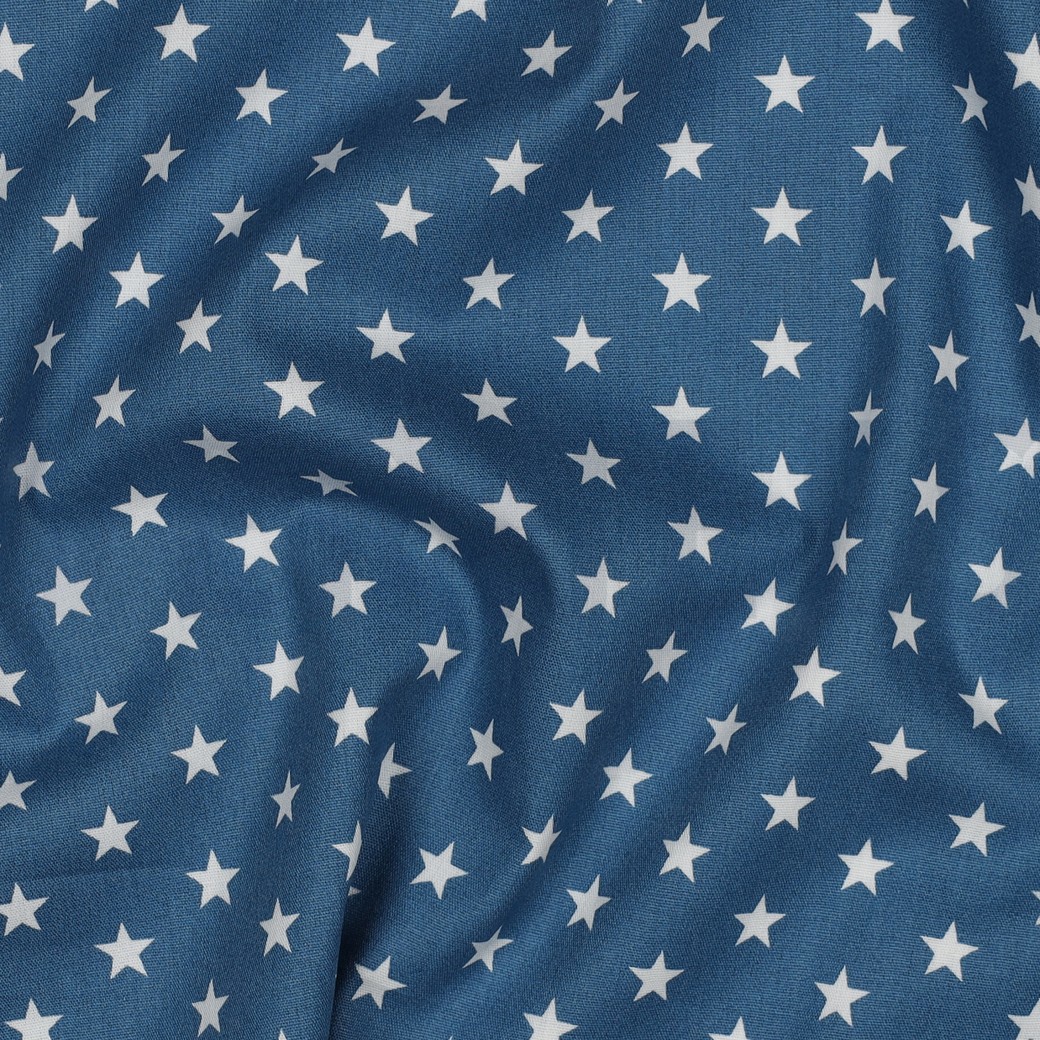 KATOENEN POPLIN KLEINE STERREN BLAUW #7