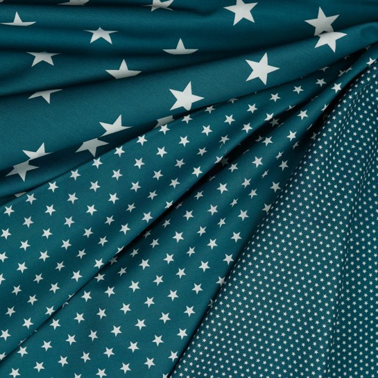 POPELINE DE COTON MINI ÉTOILES PÉTROLE #7