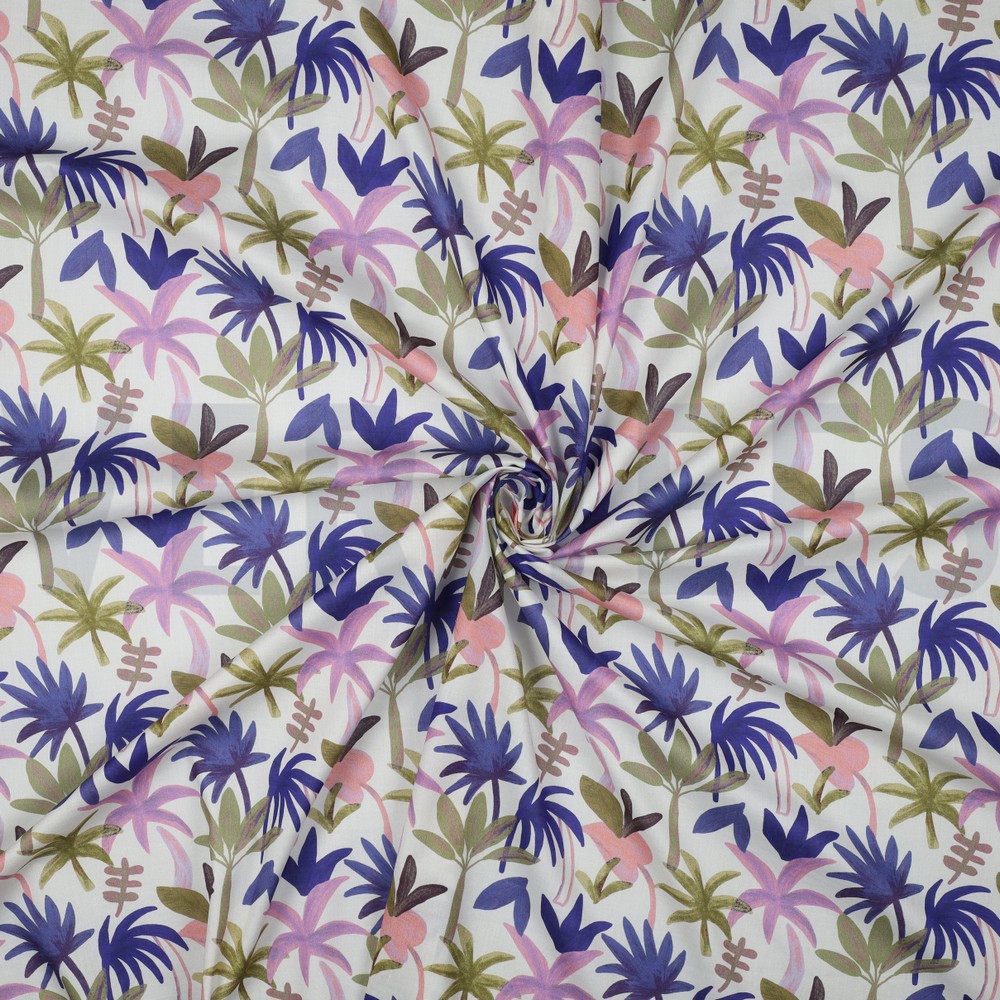 COTON VOILE DIGITAL PALM HAVEN BLEU COBALT #7