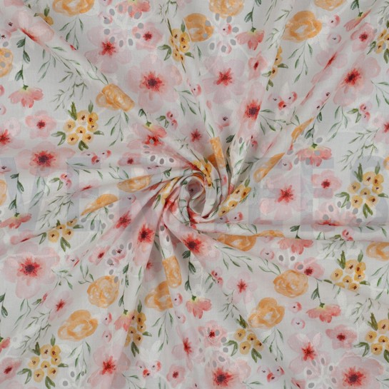 KATOEN EMBROIDERY DIGITAAL BLOEMEN WIT #7