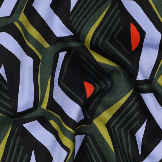 KATOEN SATIJN GEOMETRISCH DONKERGROEN #7