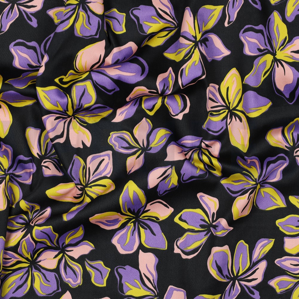 KATOEN SATIJN BLOEMEN ZWART #7