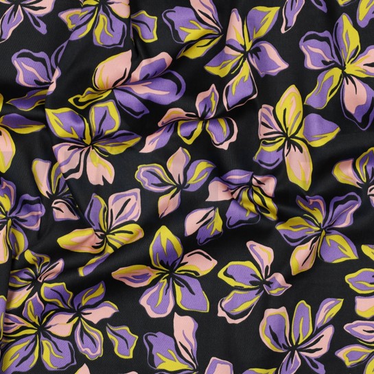 BAUMWOLLE SATIN BLUMEN SCHWARZ #7
