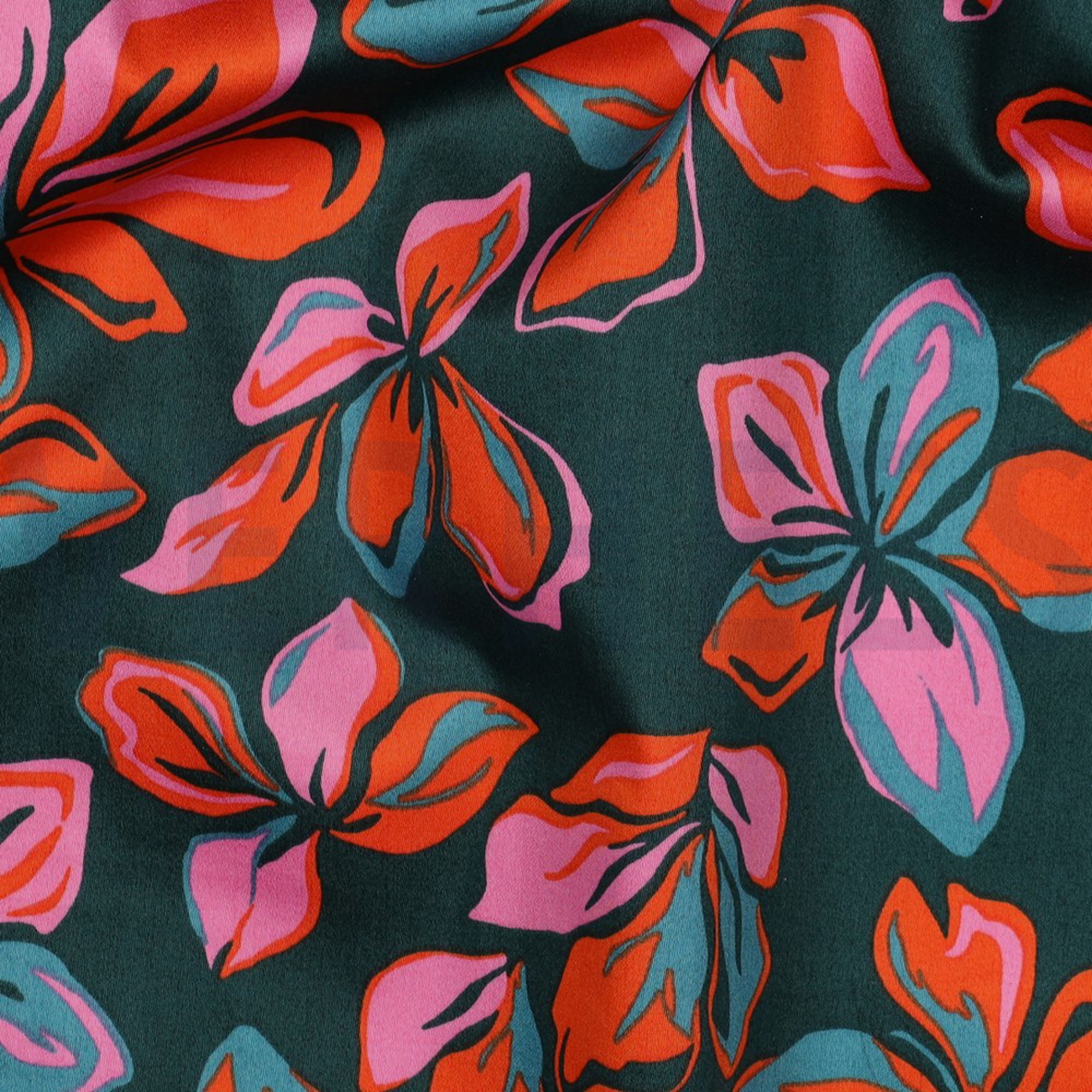 KATOEN SATIJN BLOEMEN DONKERGROEN (high resolution) #2