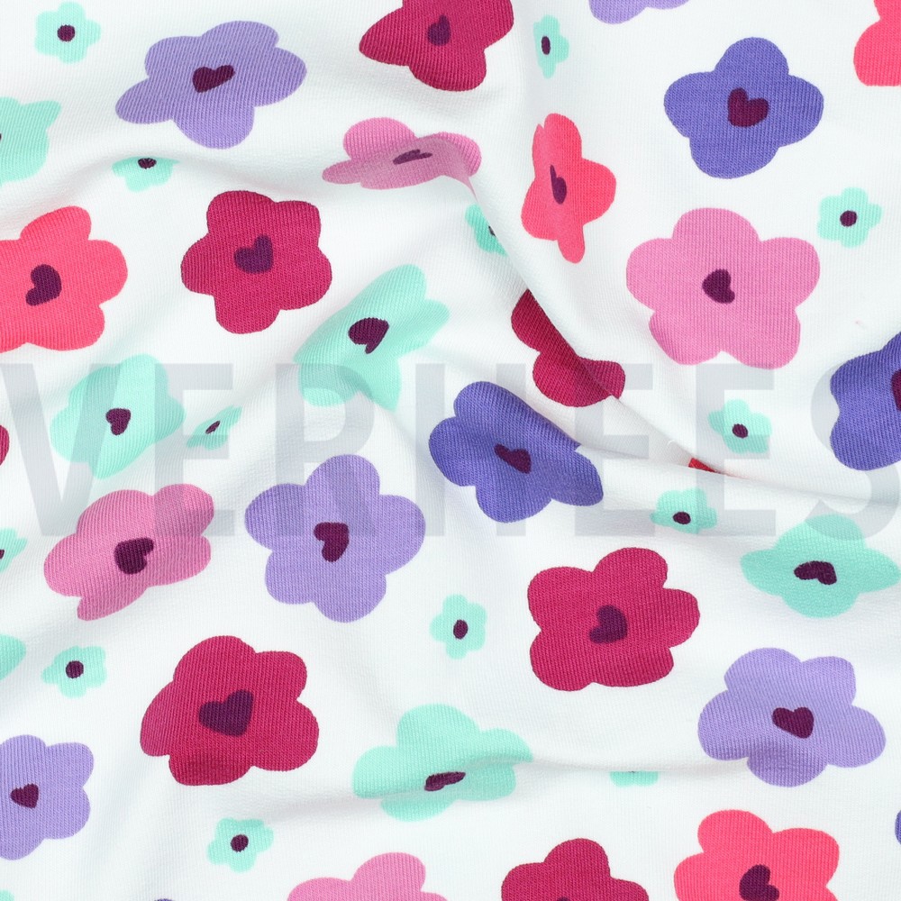 FRENCH TERRY ABSTRACTE BLOEMEN GEBROKEN WIT #7
