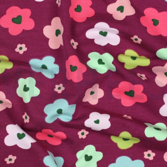 FRENCH TERRY ABSTRACT FLOWERS BURGUNDY #7