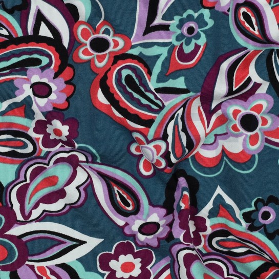 FRENCH TERRY BLOEMEN PETROL #7