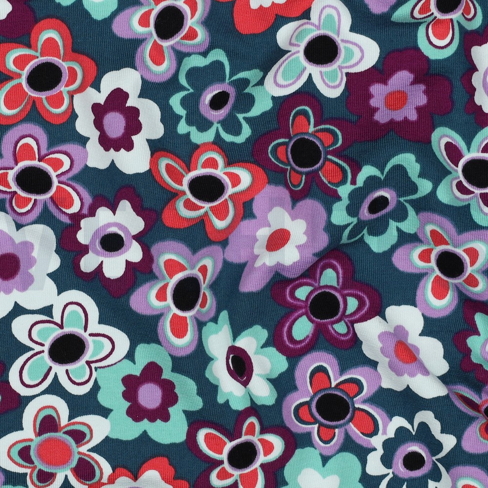 FRENCH TERRY BLOEMEN PETROL #7