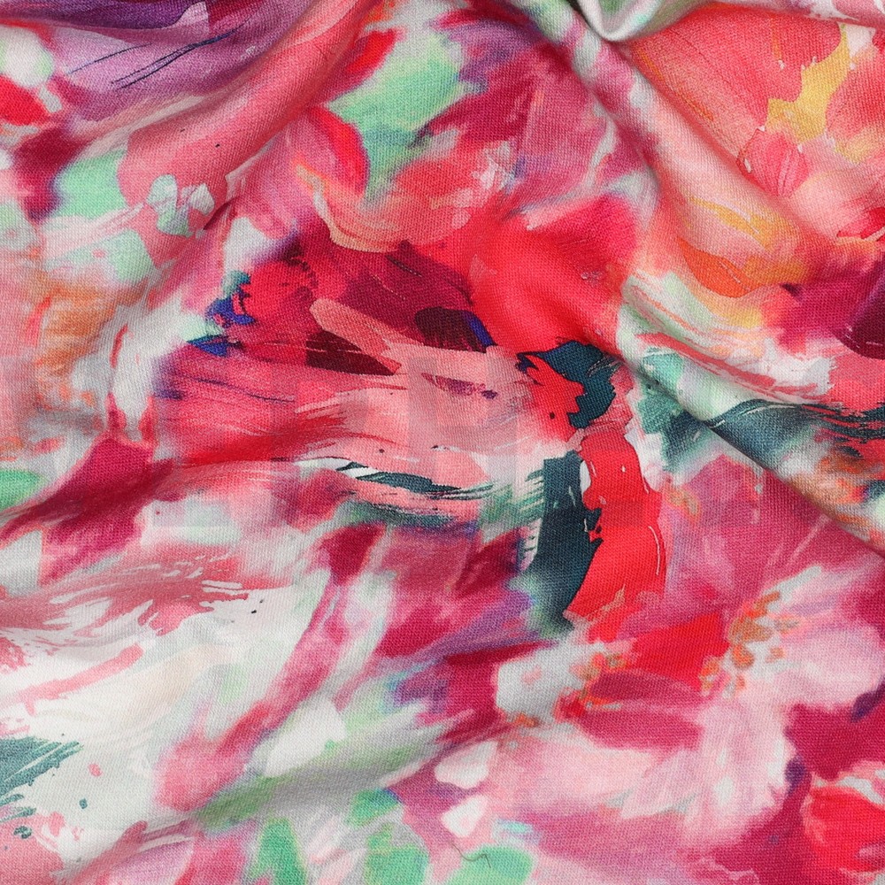 FRENCH TERRY DIGITAL FLEURS FUCHSIA #7