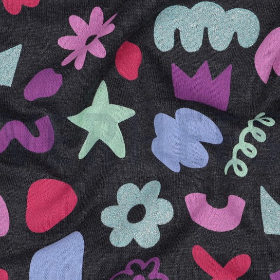 SWEAT MELANGE GLITTER DOODLE VORMEN INDIGO #7