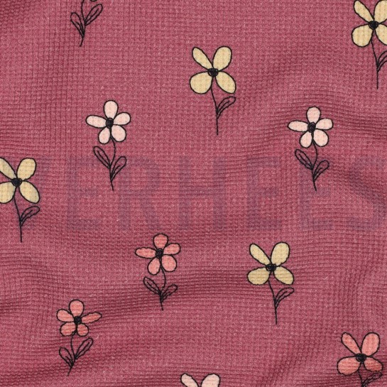 WAFELJERSEY BLOEMEN BORDEAUXROOD #7