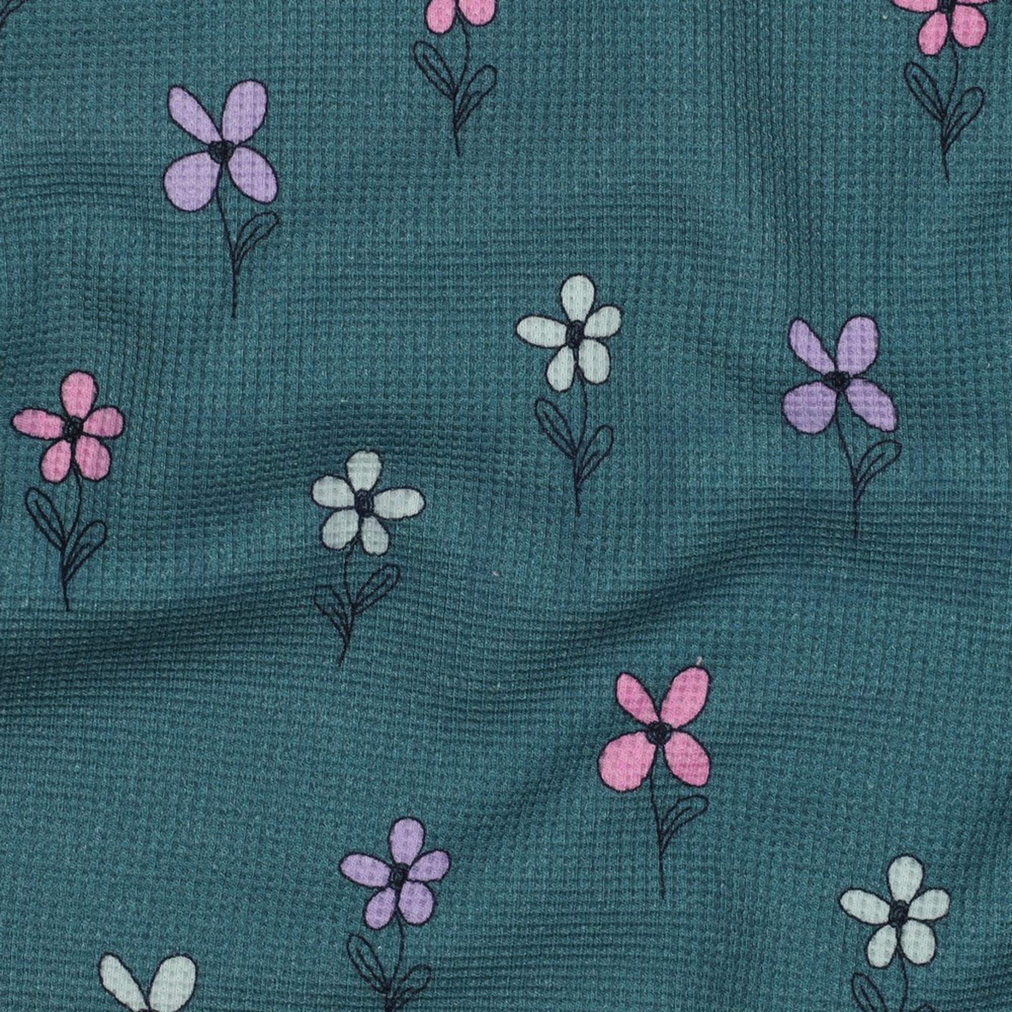 JERSEY GAUFRÉ FLEURS PÉTROLE (high resolution) #2