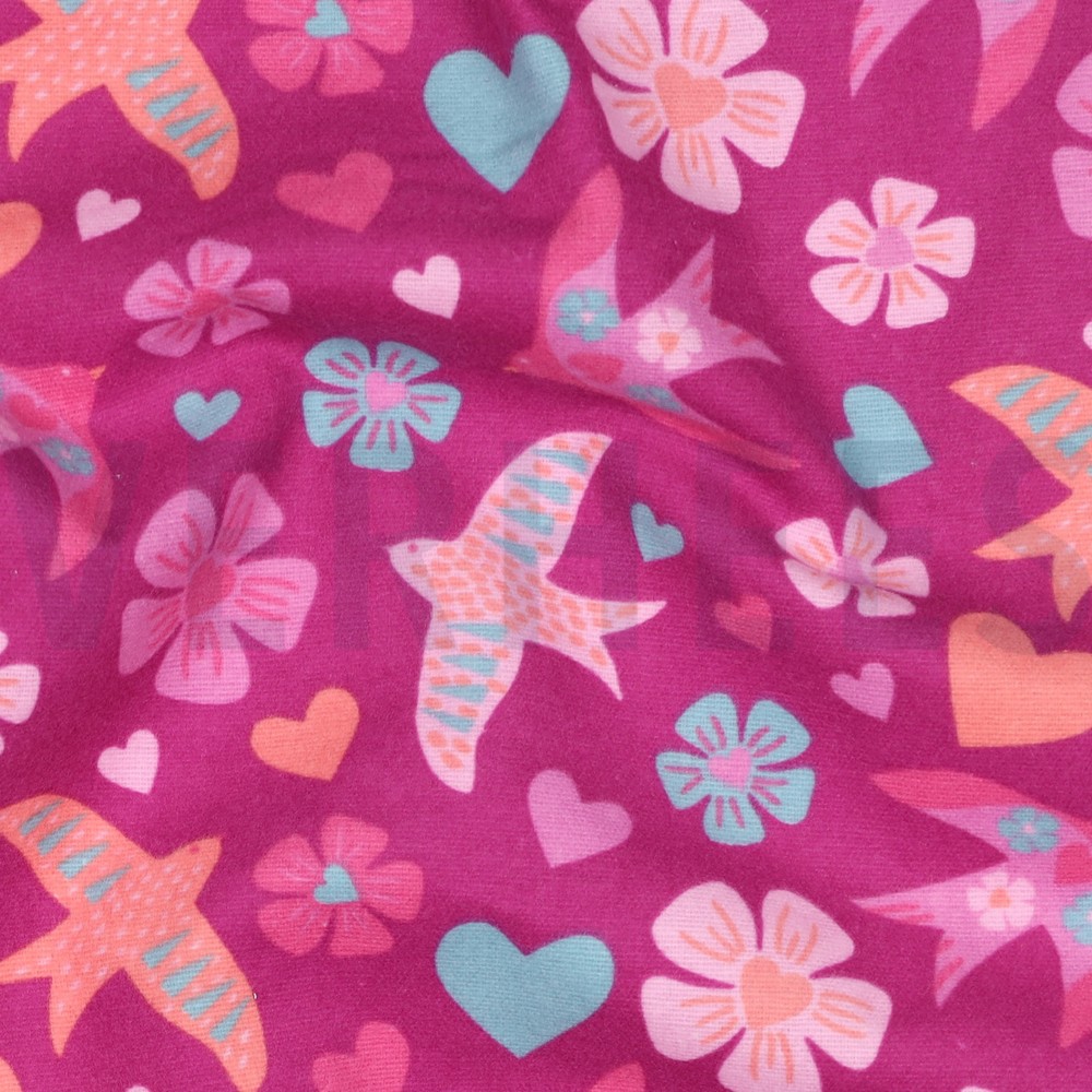 FLANELLE OISEAUX FUCHSIA #7