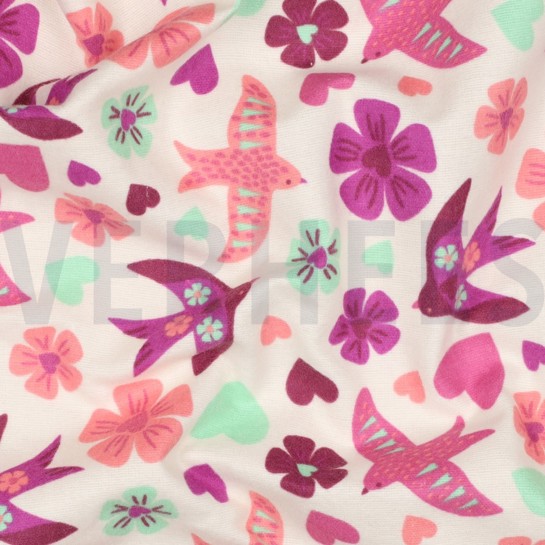 FLANELLE OISEAUX BLANC CASSÉ #7