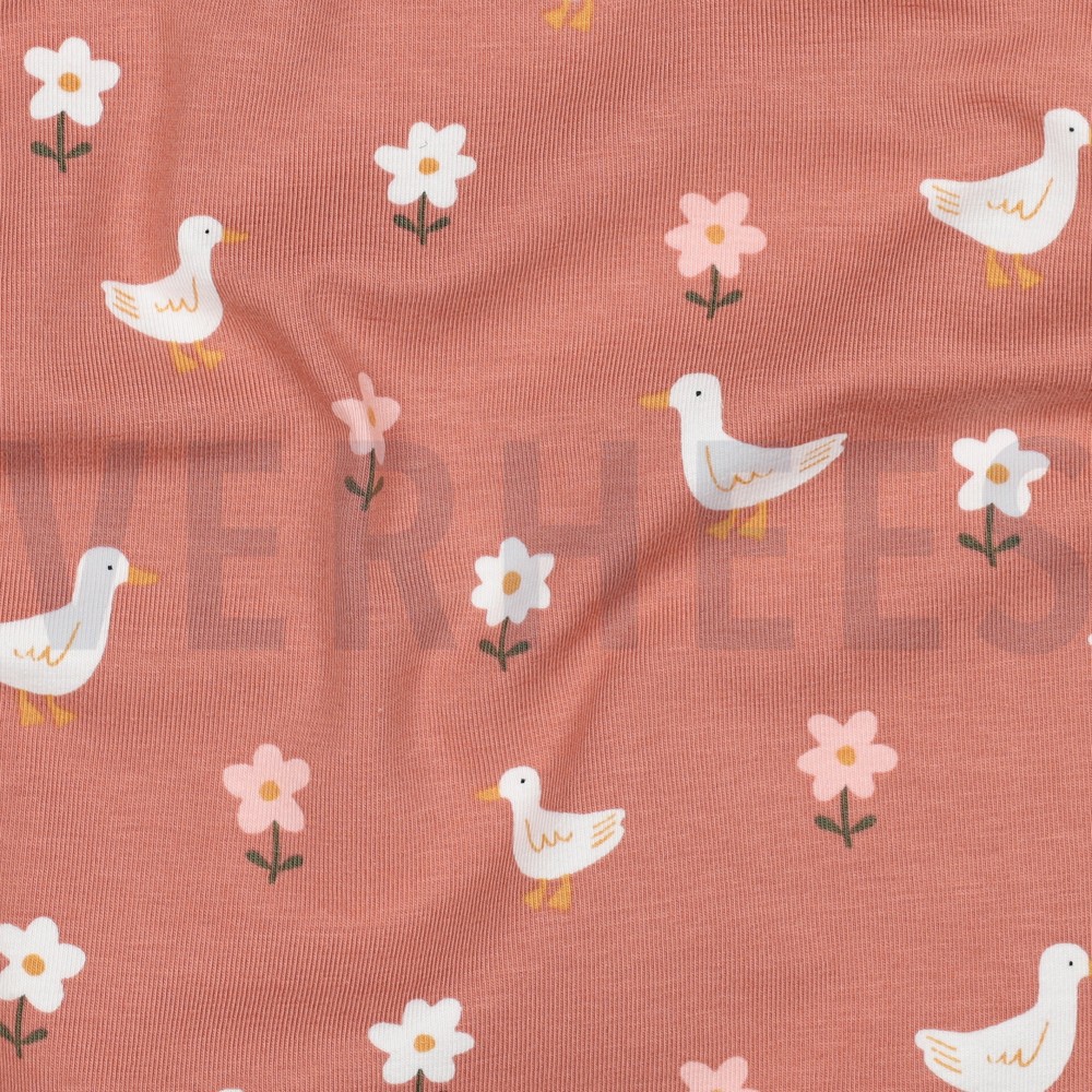 JERSEY GOTS CANARDS ET FLEURS ROSE #7