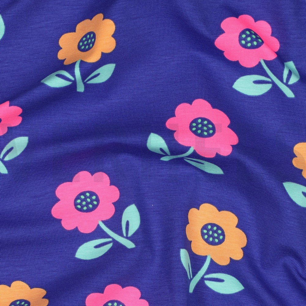 JERSEY NEON FLEURS BLEU COBALT #7