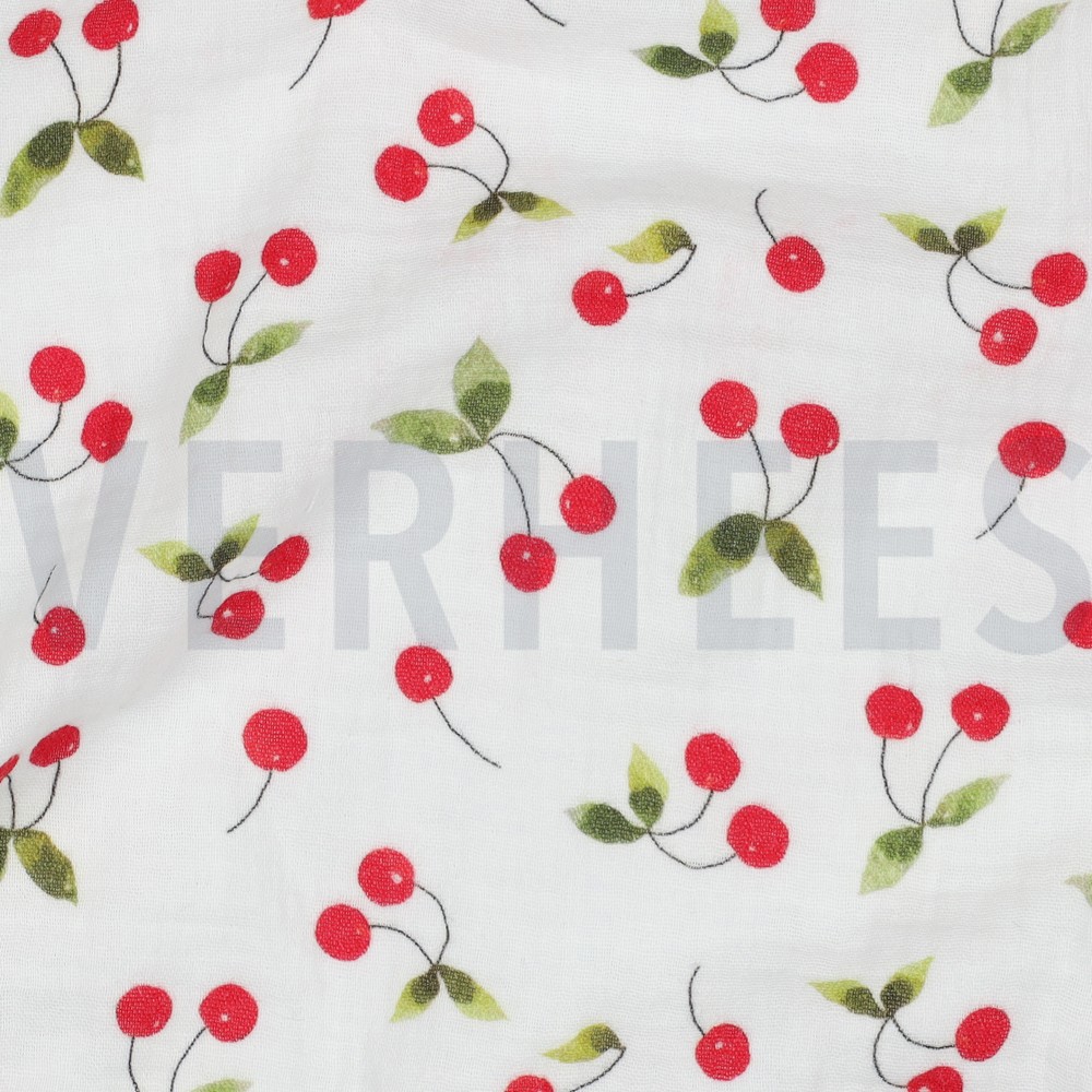 DOUBLE GAUZE DIGITAL CHERRIES WHITE #7