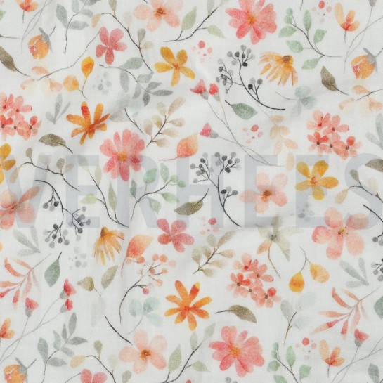 MUSSELIN DIGITAL BLUMEN WEISS #7