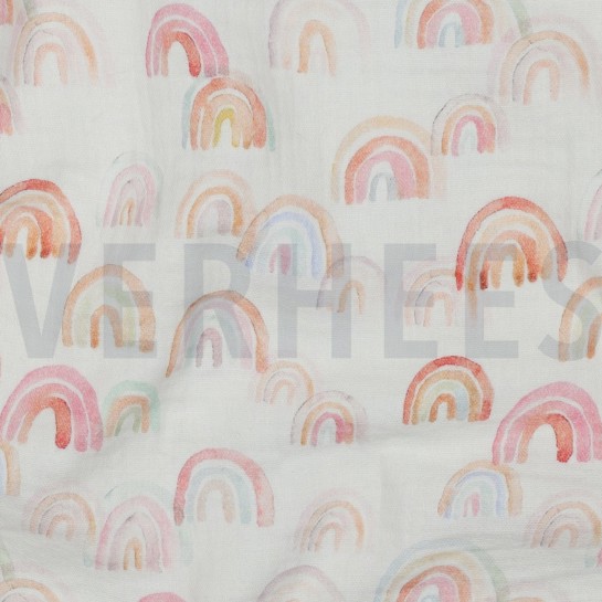 DOUBLE GAUZE DIGITAL RAINBOWS WHITE #7