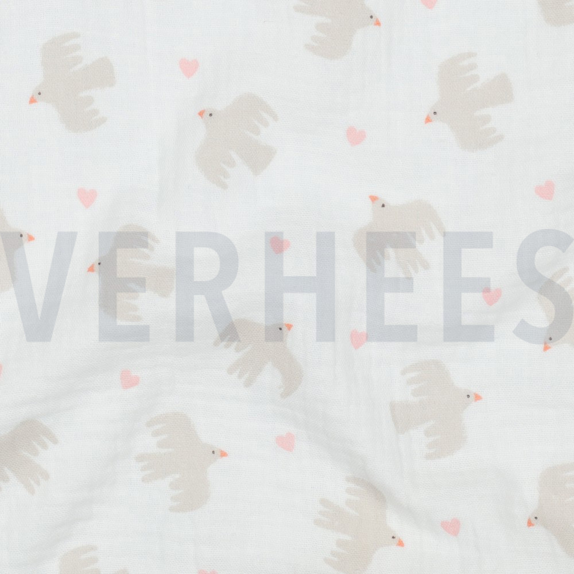 DOUBLE GAUZE GOTS BIRDS WHITE (high resolution) #2