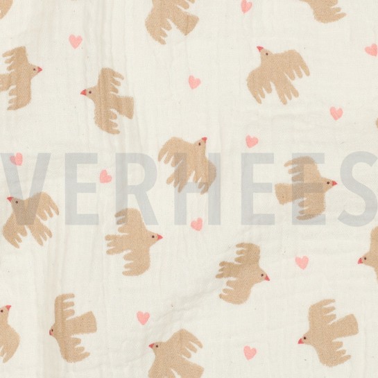 DOUBLE GAUZE GOTS BIRDS NATURAL #7