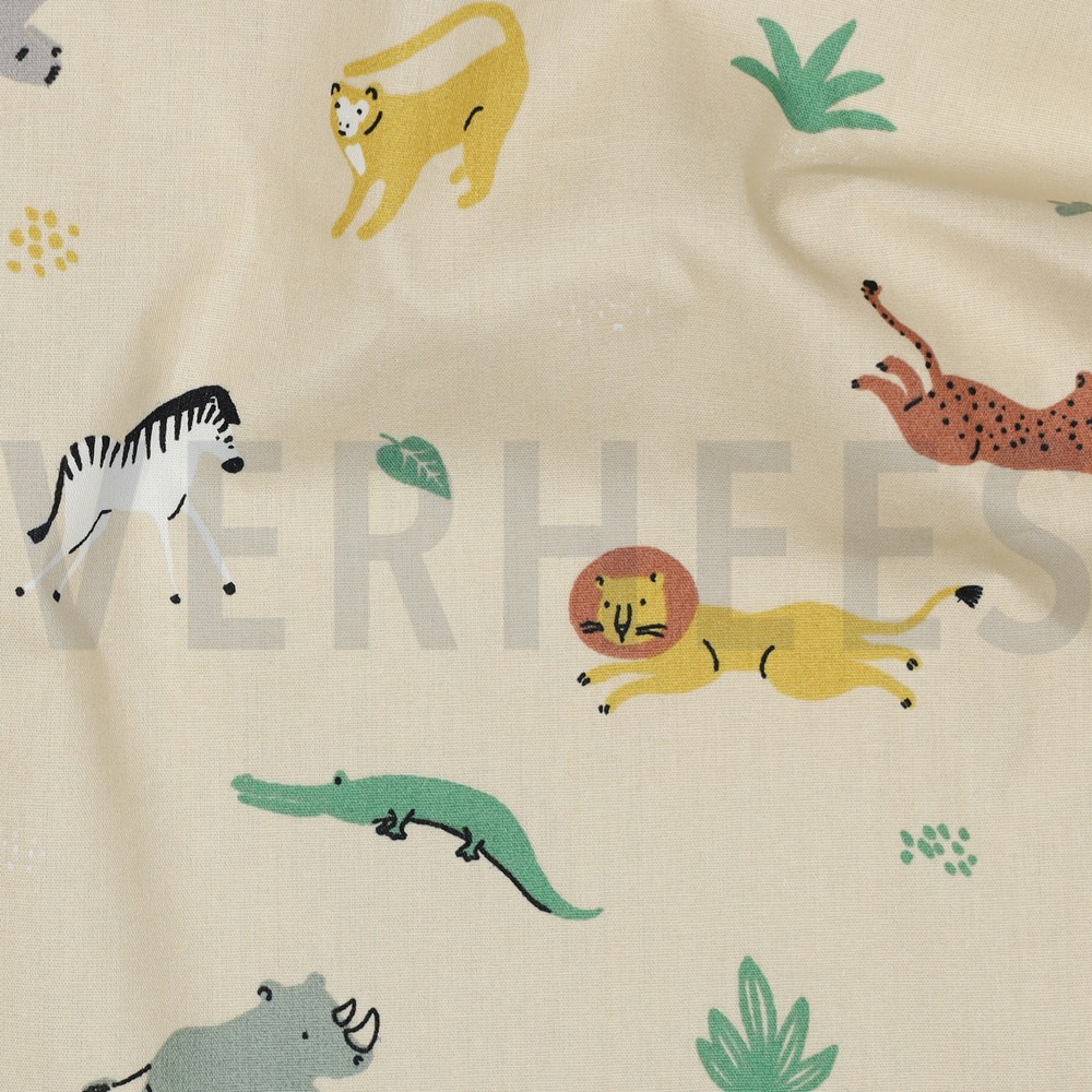 KATOENEN POPLIN GOTS DIEREN BEIGE #7