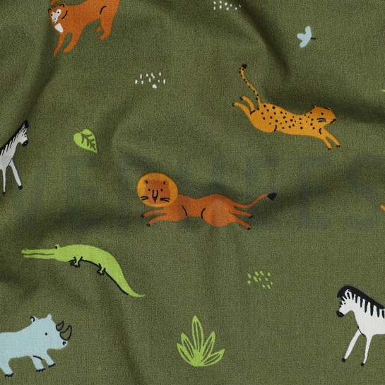 KATOENEN POPLIN GOTS DIEREN LEGERGROEN #7