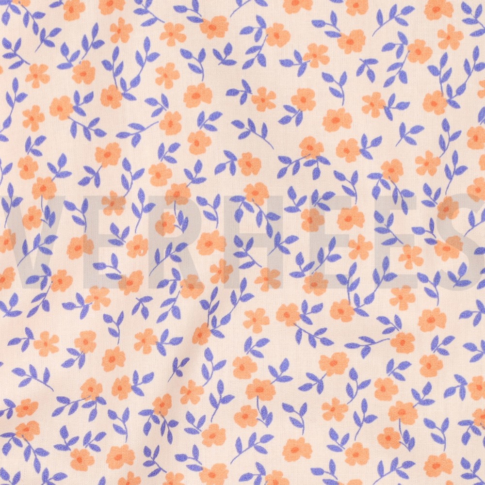 KATOENEN POPLIN GOTS BLOEMEN PERZIK #7