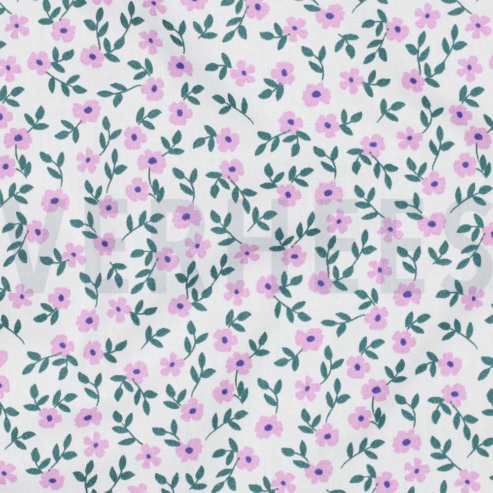 KATOENEN POPLIN GOTS BLOEMEN WIT #7