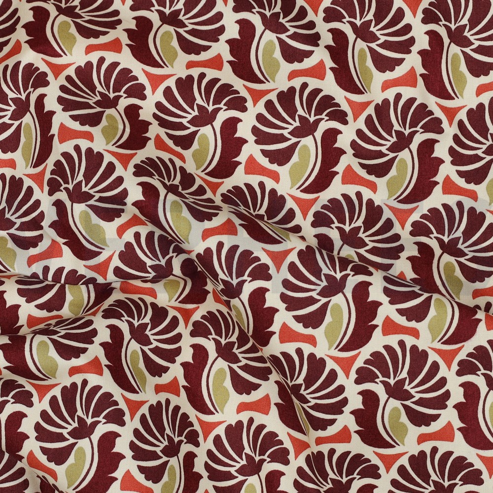 FIJNGEWEVEN KATOENEN POPLIN BLOEMEN BORDEAUXROOD #7