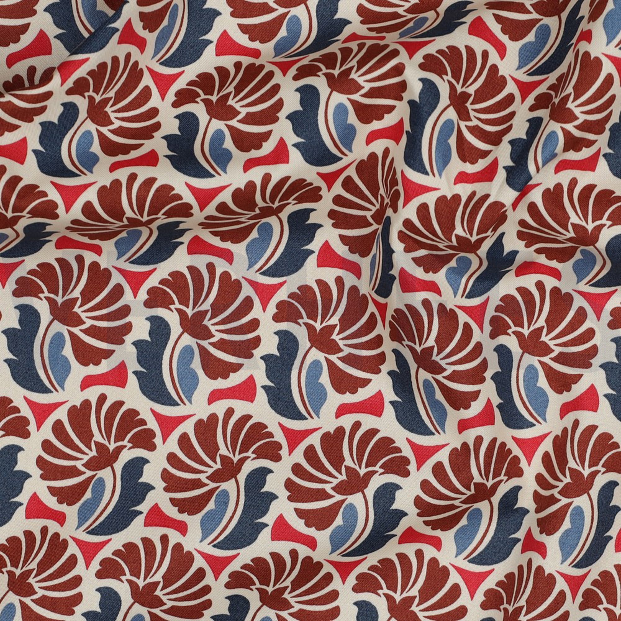 KATOENEN POPLIN BLOEMEN JEANSBLAUW (high resolution) #2