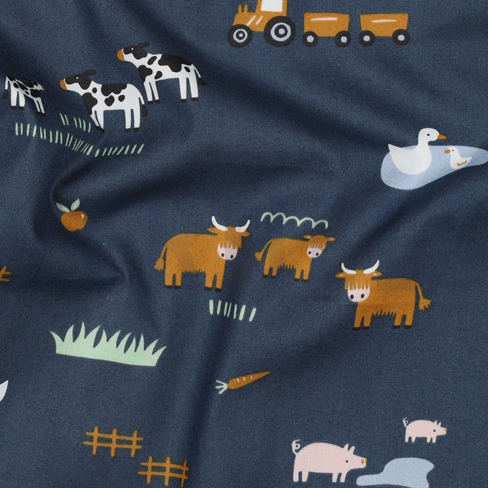 FIJNGEWEVEN KATOENEN POPLIN BOERDERIJDIEREN BLAUW #7
