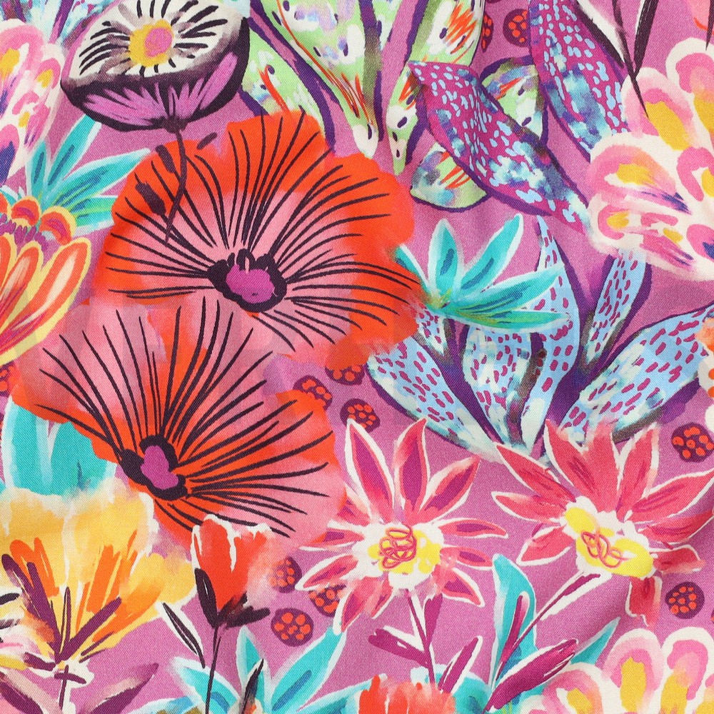 FINE POPLIN DIGITAL FLOWERS FUCHSIA #7