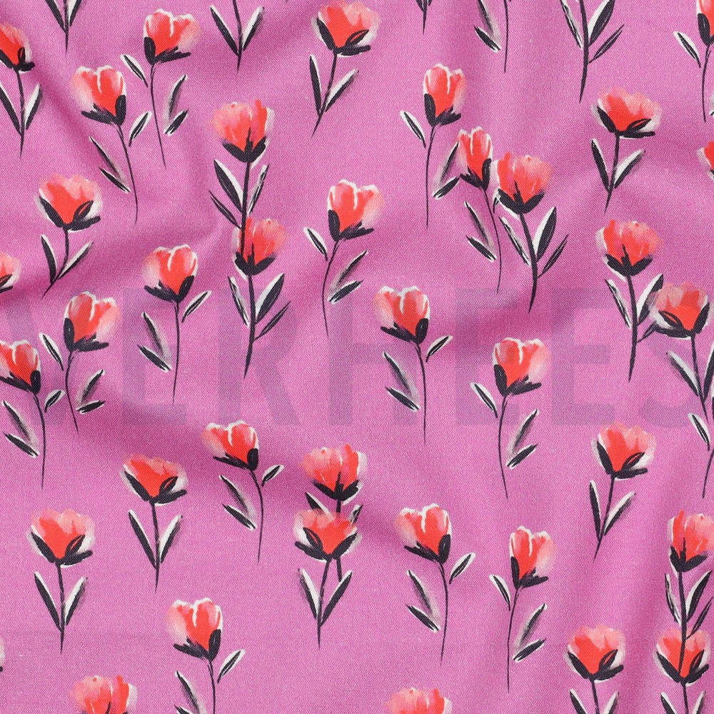 FINE POPLIN DIGITAL FLOWERS FUCHSIA #7