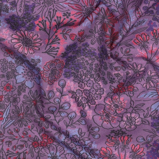 FINE POPLIN DIGITAL FLOWERS LAVENDER #7
