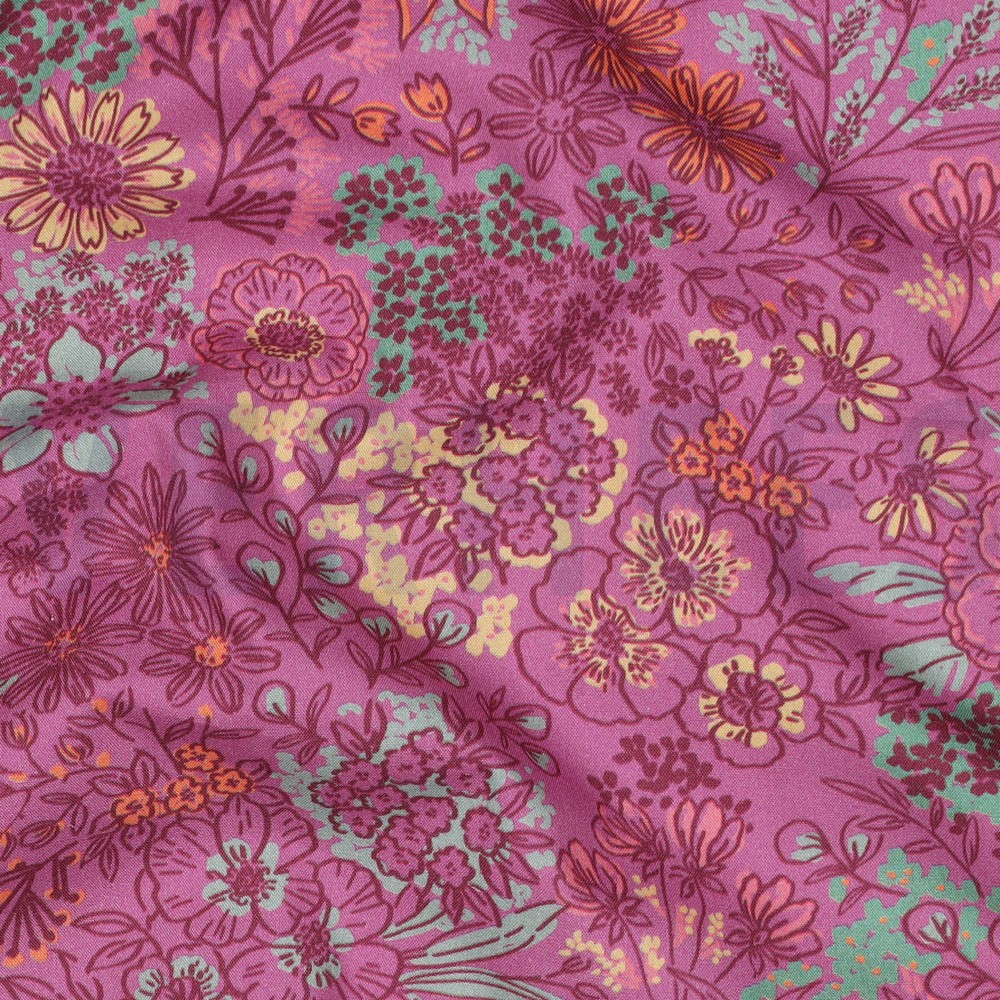 FINE POPLIN DIGITAL FLOWERS FUCHSIA #7