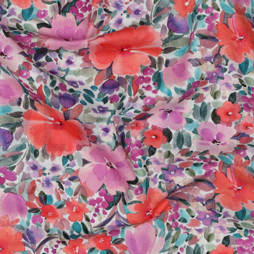 POPELINE DE COTON TISSAGE FIN DIGITAL FLEURS MAUVE #7